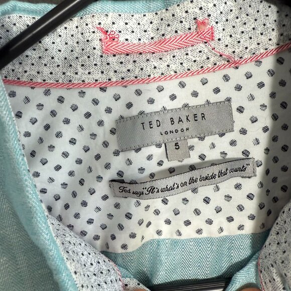 Ted Baker London Linen Blend Long Sleeve Button Down Shirt Men 5 Blue Timeless - Picture 2 of 6